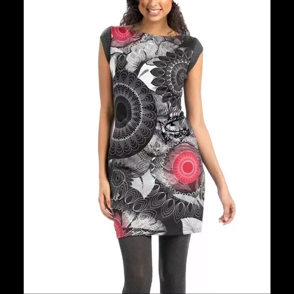 Desigual Gray Pink Floral Sleeveless Dress